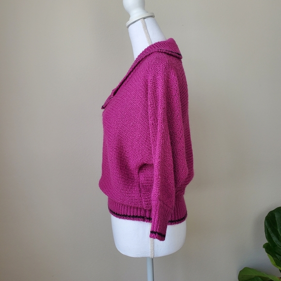 Gitano Womens Vintage Magenta Collared Knit Sweater 3/4 Sleeve V-neck Shawl SzS - Picture 11 of 13